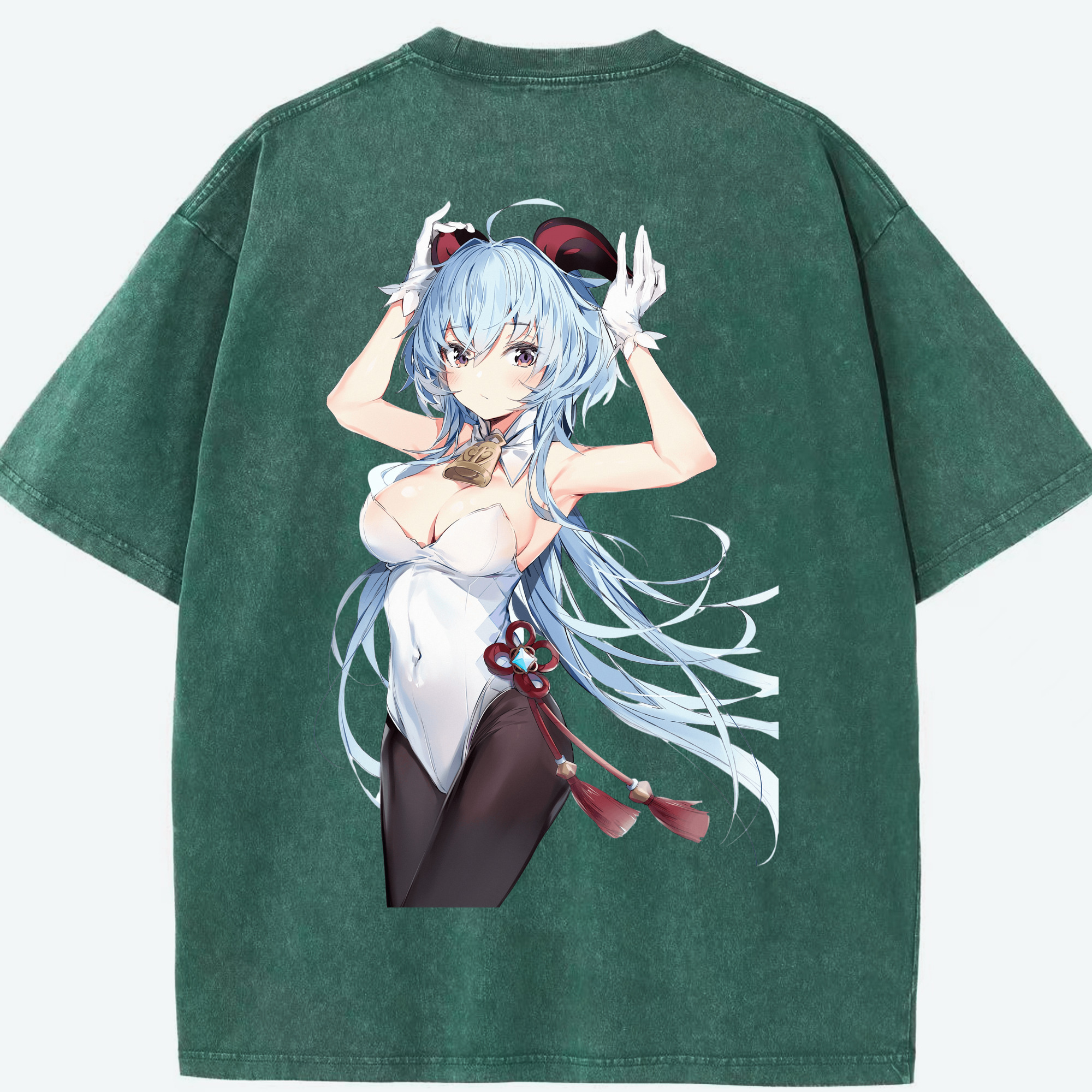 げんし神 甘雨 かんう genshin Ganyu 綿100% ヴィンテージ風 半袖Tシャツ（背面プリント）